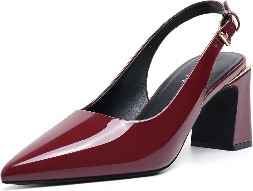 Mostrin Kitten Heels for Women Pointed Toe Pumps Patent Leather Low Heel Slingback Heels with Buckle Dress Shoes for Dating Party Working
