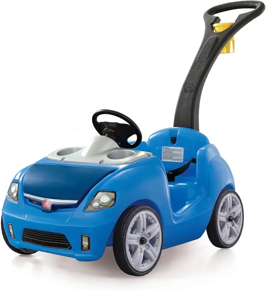 Step2 Whisper Ride II Kids Push Car, Ride-On Car with Seat Belt and Horn, Quick Fold Handle, Stroller Alternative, Toddlers and Preschoolers Ages 18+ Months, Blue