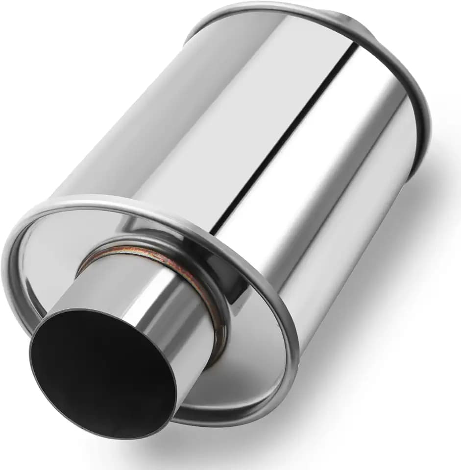 LCGP 3" Ultra Quiet Resonator, 3'' Inlet & Outlet 14" Overall Length Universal Muffler, 304 Stainless Steel vibrant performance resonator 3", Oval Muffler Shape, Silver