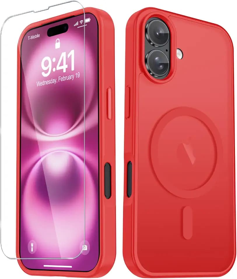 YENAPOON for iPhone 16 Case, Matte Magnetic Phone Cover, Red