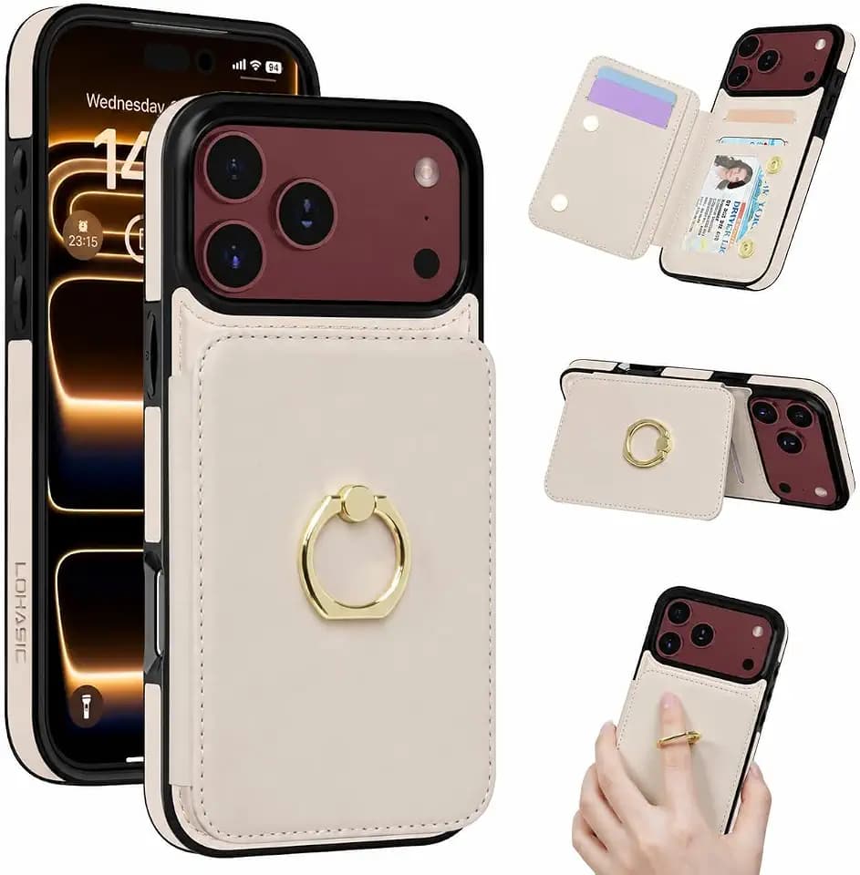 LOHASIC for iPhone 18 Pro Max Case Wallet Women, Card Holder, Beige