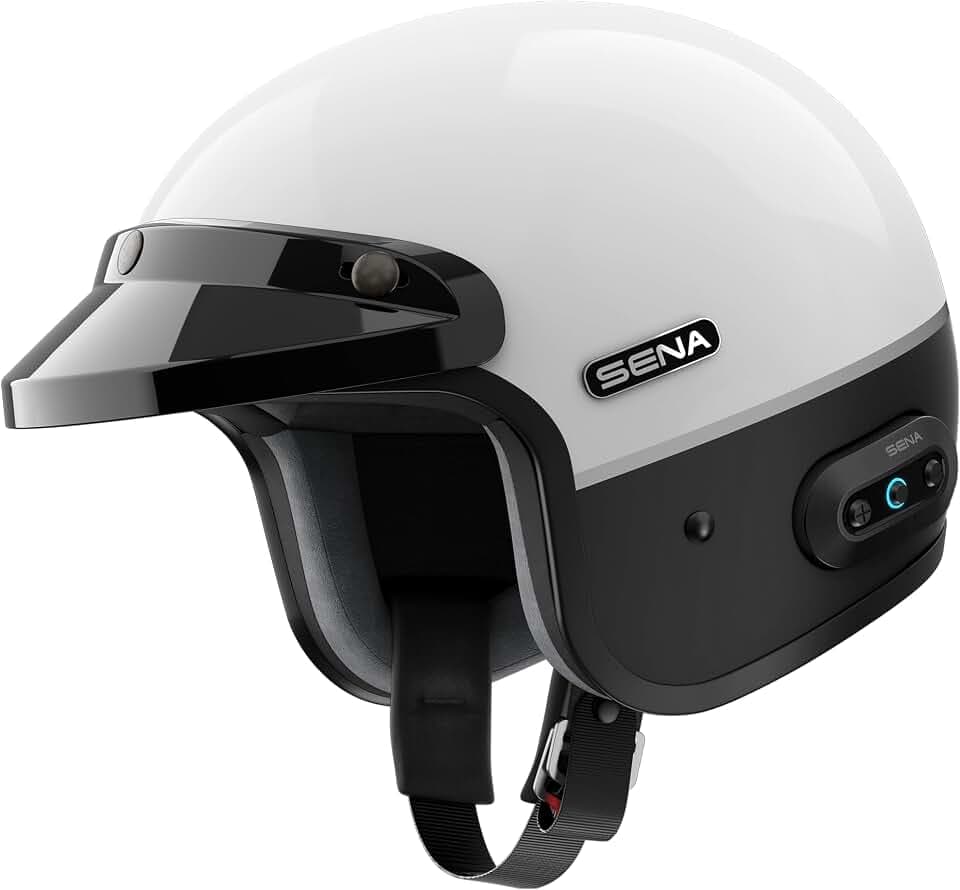 Sena Surge Mesh Intercom Enabled Open Face Smart Motorcycle Helmet (Gloss White/Matte Black, S)