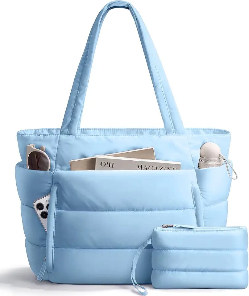 Bagstellar Puffer Tote Bag for Women, Lightweight Puffy Travel Gym Work Bag