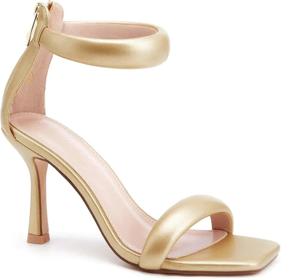 Coutgo Womens One Strap Sandals Square Toe Stiletto Heels Dress Shoes