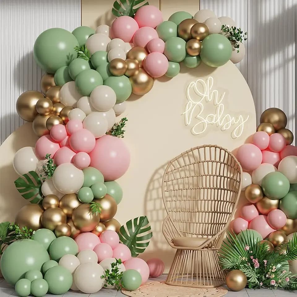 Pink and Green Balloon Arch Garland Kit for Boho Girls Woodland Party Decor