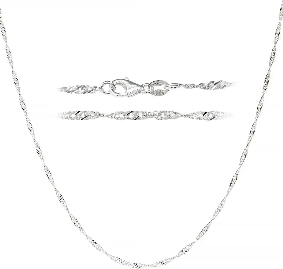 DSS 925 Sterling Silver Italian Silver Singapore Necklace Chain for Women & Men, Luxury Chain Necklace with Lobster Clasp, Hypoallergenic - Made in Italy