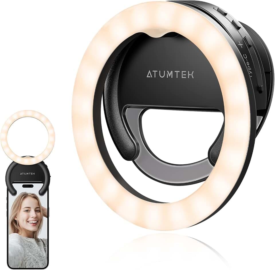 ATUMTEK Ringlicht Laptop, Videokonferenz Licht Beleuchtungsset mit Clip&Stativ, Desktop 4" Selfie-Licht mit 3 Beleuchtungsmodi&5 Helligkeiten, dimmbar für Video-Streaming, Videoanruf Meeting, Schwarz