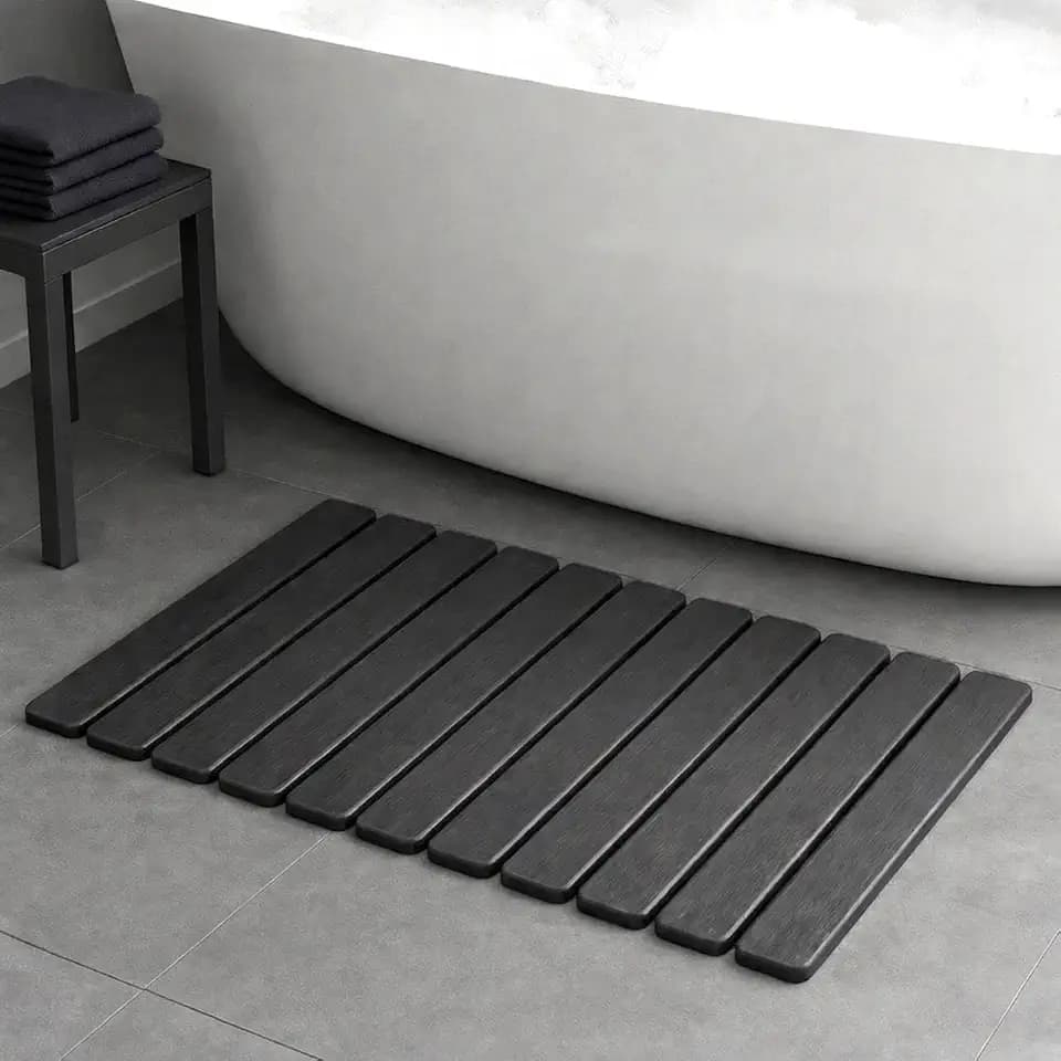 Premium Foldable Stone Bath Mat - Ultra Absorbent Quick Drying Compact Easy to Store & Clean Non-Slip Diatomaceous Earth Bath Shower Mat (Dark Grey)