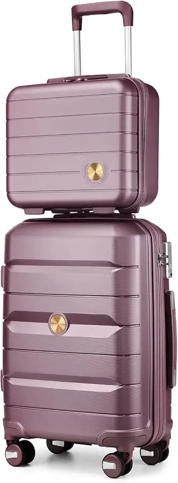 Somago 20" Carry On Luggage and 14" Mini Cosmetic Cases Travel Set Lightweight Polypropylene Suitcase with TSA Lock YKK Zipper Hardside Luggage with Spinner Wheels (2 Piece Set, Elegant Purple)