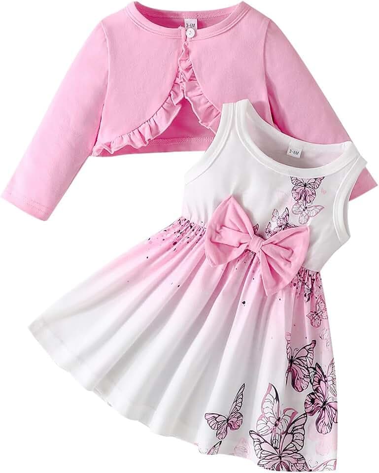 Kleid und Strickjacke für Kinder, Mädchen, Schmetterlings-Blumenmuster, ärmellos, Tankkleid, einfarbig, Rüschenmantel, Baby-Mädchen, Winter-Outfit, Kleinkind, Winterkleidung