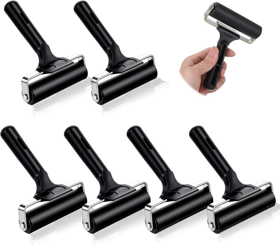Oqqlin 6 Pcs Brayer Roller, 4 Inch Black Printmaking Press Roller Handle Comfortable Painting Rollers for Printing, Painting, Printmaking, Crafting, Ink, Gluing, Stamping Tools