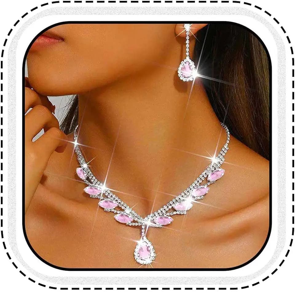 Unicra Rhinestone Bridal Wedding Jewelry Set Silver Necklace Earrings Sets Formal Prom Costume Jewelry Sets for Women and Brides