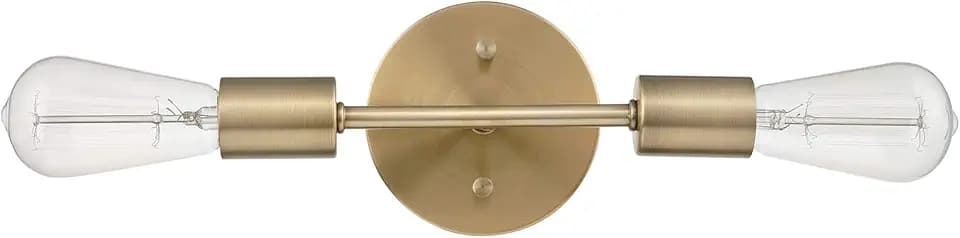 Globe Electric 2-Light Vanity Light, Matte Brass, Open Socket, Horizontal Vertical Mount, Glam Bathroom Lighting, 51736