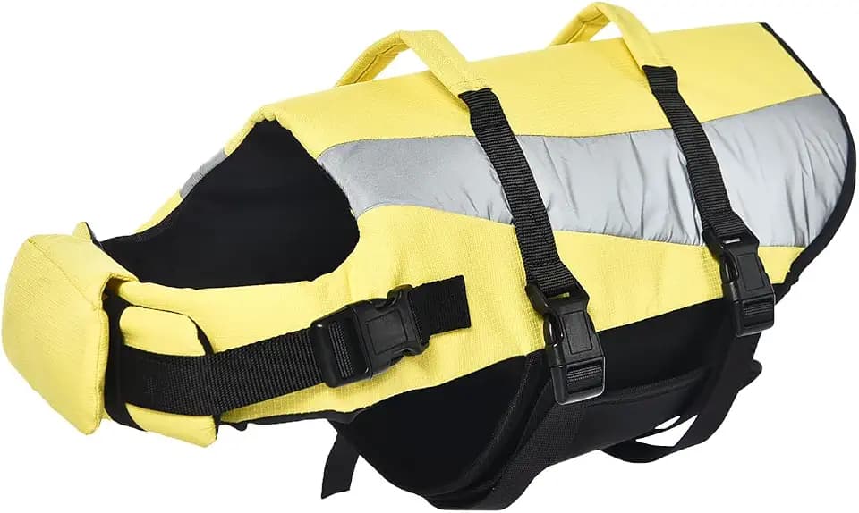 Amazon Basics Dog Adjustable Life Jacket with Reflective Stripes, Yellow, Small