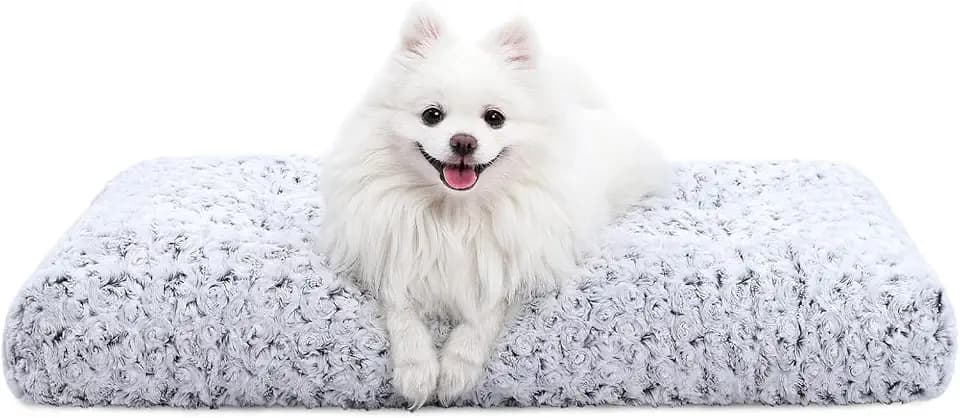 KSIIA Washable Dog Bed Small Dog Crate Bed Deluxe Plush Mat 23"x18" Gray