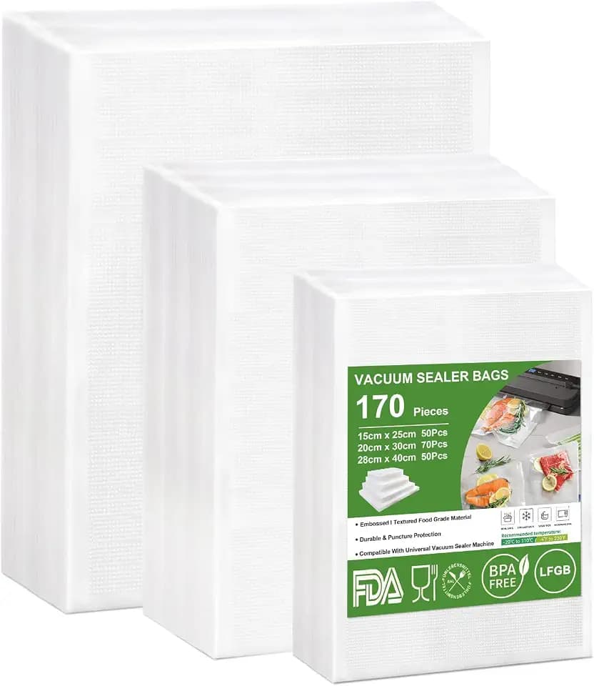 170 Beutel Vakuumierbeutel 15x25cm+20x30cm+28x40cm Geprägt, BPA-frei, Reißfest, Vakumierergerät Beutel für allen Heim-Vakuumierern, Profi Vakuumbeutel Lebensmittel Sous Vide Gefrierbeutel
