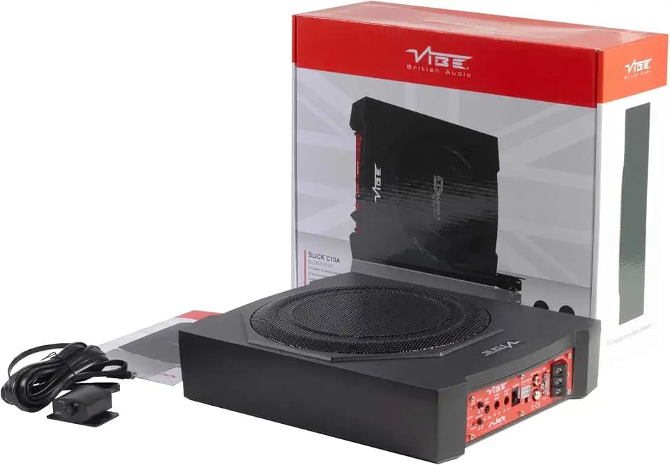 VIBE Slick C10A 25,4 cm (10 Zoll) Auto-Untersitz, kompakt, schlank, aktiver verstärkter Subwoofer, Subwoofer, Sub-Bass-Box-Gehäuse
