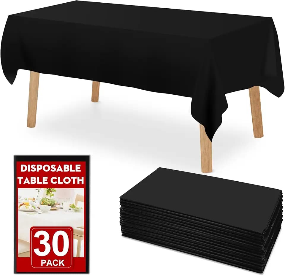 RowinsyDD 30 Pack Black Plastic Tablecloth, Plastic Table Cloths Disposable