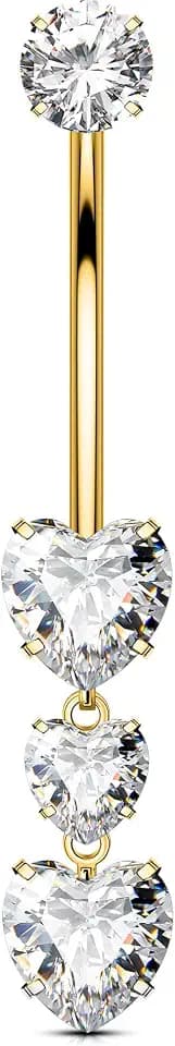 OUFER Body Piercing Titan Internally Bauchnabelpiercing Navel Piercing 14G Belly Button Bars Gold Navel Piercing Jewellery Heart Dangle Belly Button Ring