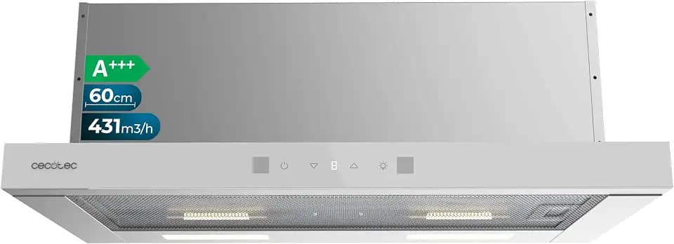 Cecotec Teleskop-Dunstabzugshaube 60cm Bolero Flux, 431,2 m³/h, Energieklasse A+++, DC-Motor mit hoher Effizienz und innovativer Technologie für moderne Küchen mit langlebigen Komponenten