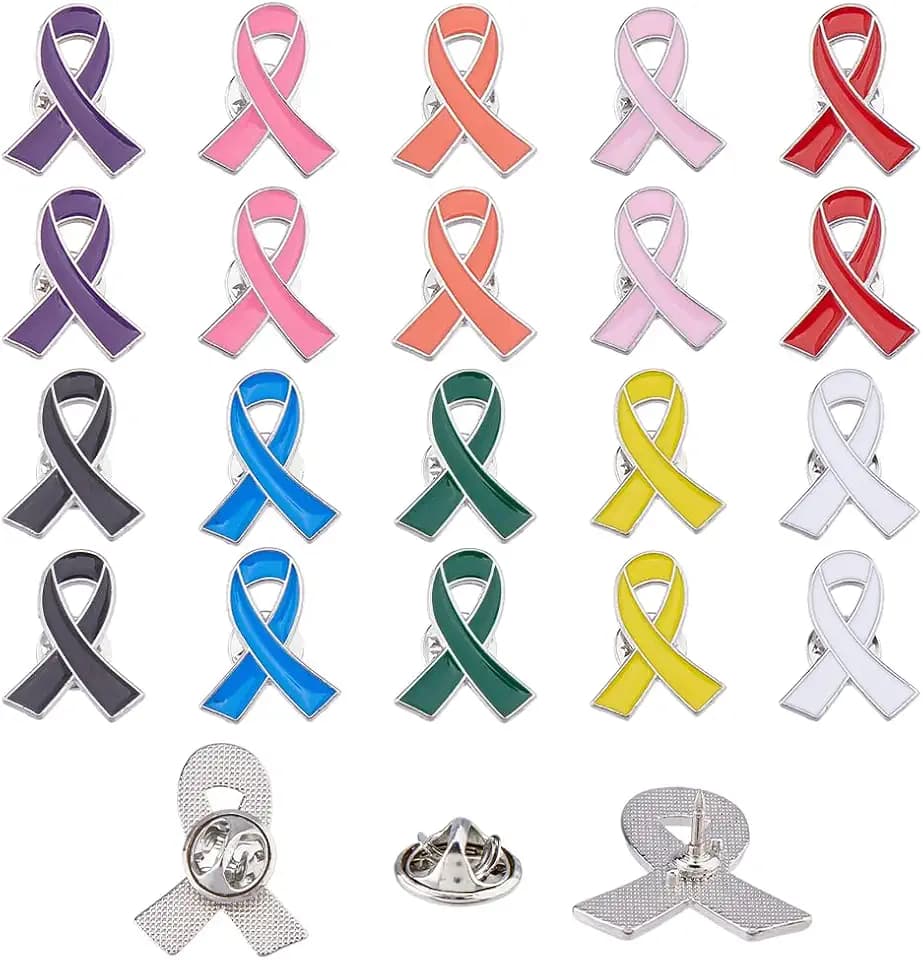 SUPERFINDINGS 100/50/20Pcs 10 Colors Breast Cancer Ribbon Pins Breast Cancer Awareness Lapel Pins Alloy Awareness Badges Enamel Hope Ribbon Brooches for Women Gifts Public Event