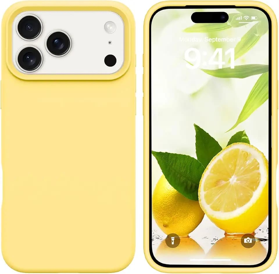 GUAGUA Compatible with iPhone 17 Pro Max Case 6.9 Inch Liquid Silicone Soft Gel Rubber Slim Thin Microfiber Lining Cushion Texture Cover Shockproof Protective Phone Case for iPhone 17 Pro Max, Yellow