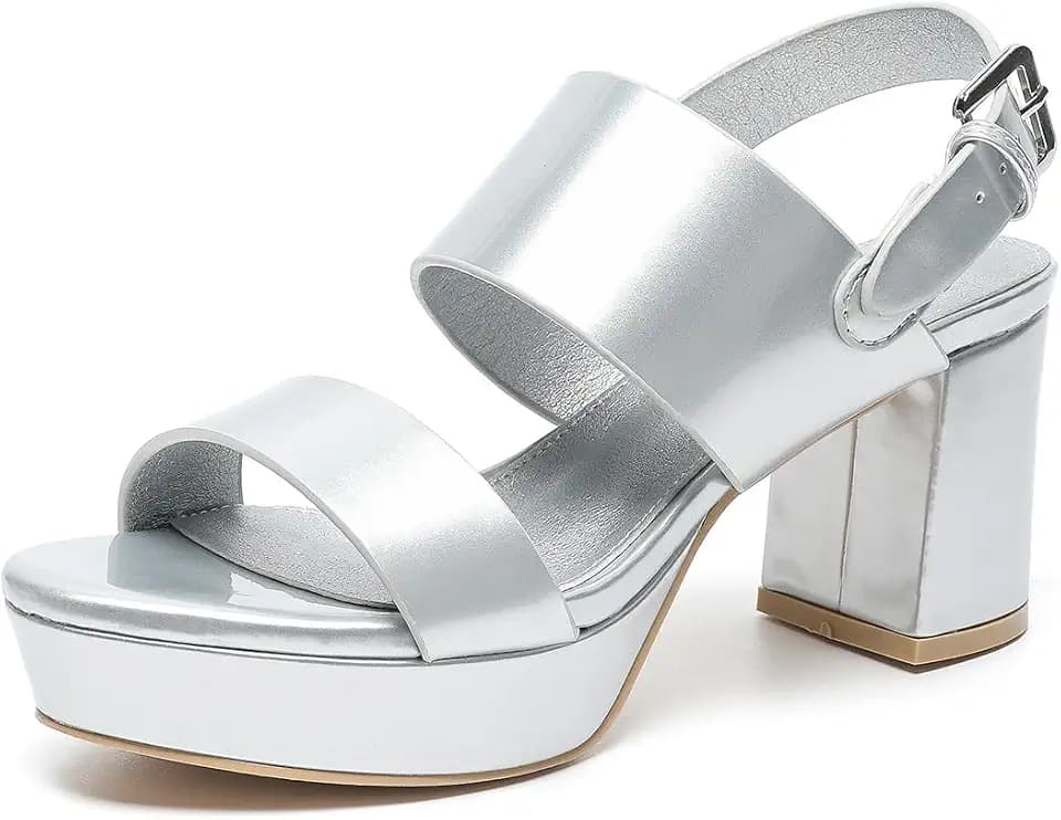 Amoji Women 3 Inch Block Heels Platform Strap Chunky Heeled Sandals 328