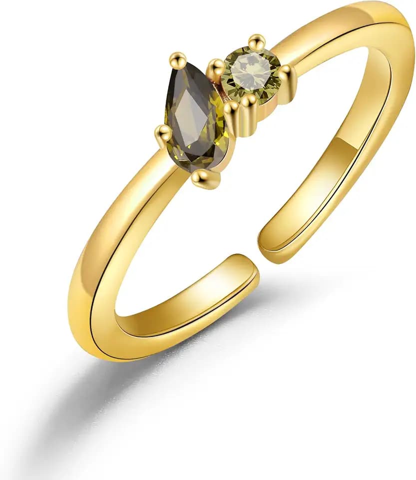 JSJOY Birthstone Rings for Women Dainty Emerald Blue Ring Birthday Gifts for Mom Her Gemstones CZ Ring for Teens Gold Rings That Don't Tarnish Adjustable Ring Jewelry Gifts