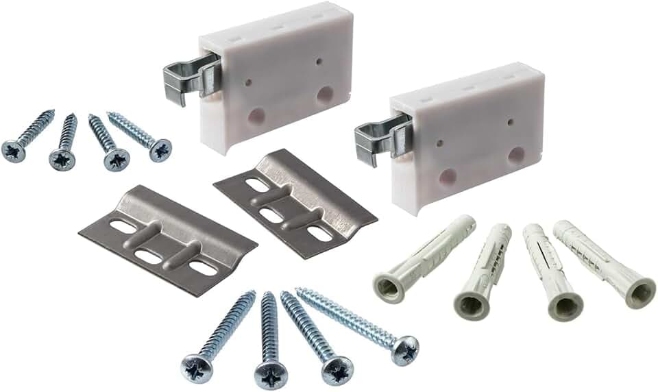 Gedotec Schrank-Aufhänger mit Montageschiene weiß | Tragkraft 150 kg | 1 Komplett-Set - Möbel-Aufhänger mit Trägerplatte & Befestigungsmaterial Oberschrank | H10630 | Schrankhalter und Wandschienen