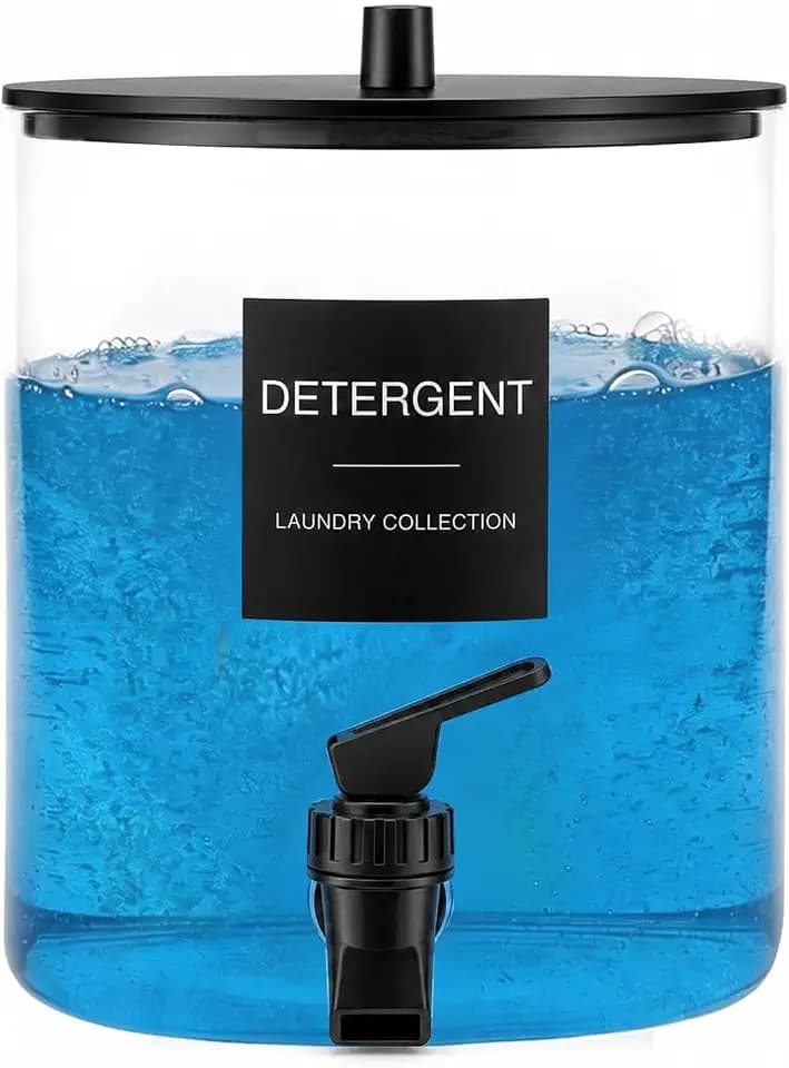 TIPGO 1 Gallon Glass Laundry Detergent Dispenser with Spigot, 128 oz Liquid Laundry Soap and Fabric Softener Container, Wide Mouth Detergent Holder with 6 Waterproof Labels (1 Pack)