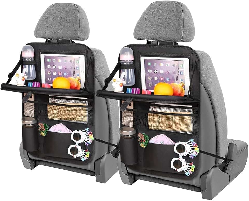 URAQT Auto Organizer, 2 Stück Autositz Organizer mit Klapptisch, Tablet Tasche und Viele Taschen, Kinder Auto Aufbewahrungstasche, Wasserdichter Rückenlehnenschutz, Multifunktionale Rücksitz Organizer