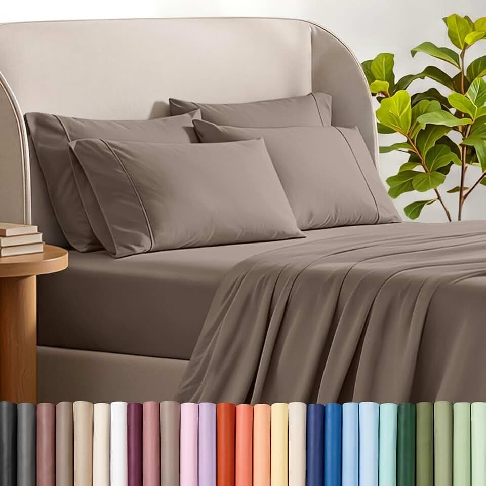 Bare Home Sheet Set 1800 Ultra-Soft with 4 Pillowcases (Split King, Taupe)