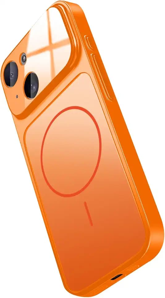 Handyhülle für iPhone 13 Hülle mit Mag-Safe, Kamera Schutz Case im für iPhone 17 Pro Stil, Magnetische Schutzhülle für iPhone 13, Stoßfest Slim Cover mit Linsen Schutz (Orange)