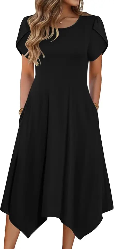 Zeagoo Womens Casual Dress for Summer Loose Hankerchief Flare Midi Sundress