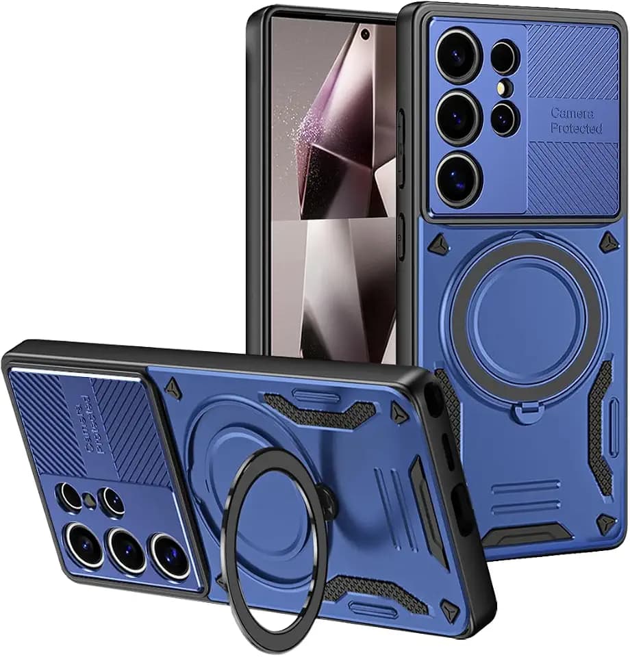 Case Cover Compatible with Infinix Note 50 Pro Plus 5G Camera Protection Car Mount Magnetic Kickstand 2 in 1 [PC+TPU] Shockproof Blue