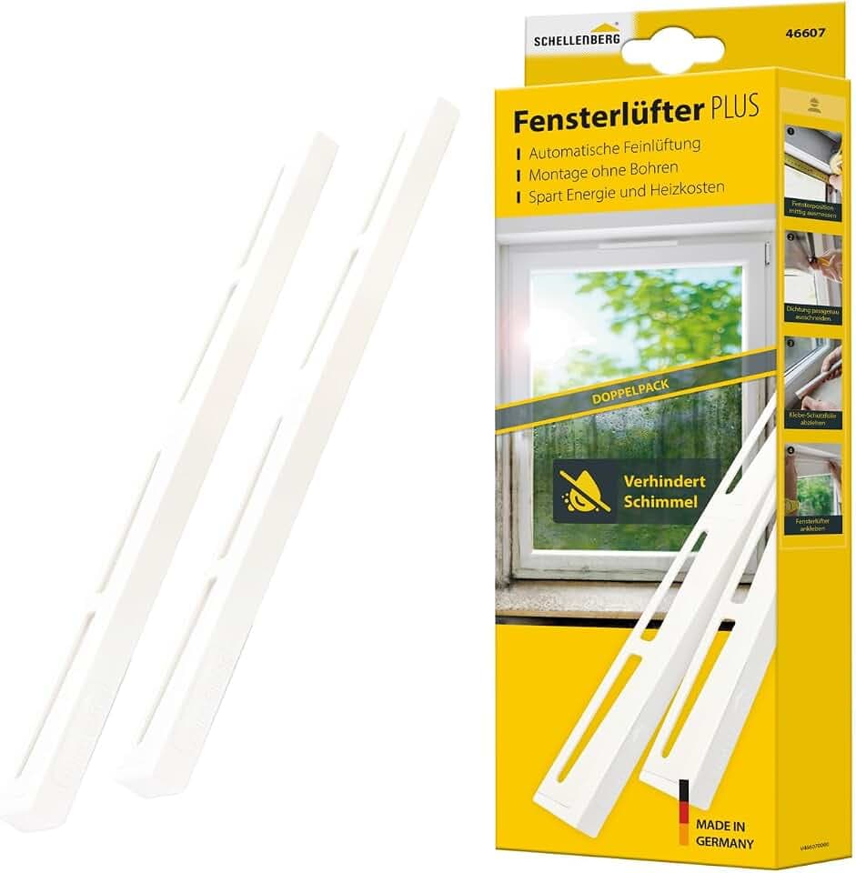 Schellenberg Fensterlüfter PLUS, Doppelpack, weiß, bohrfreie Montage, energie- und heizkostensparend, Vorbeugung von Schimmelbildung, 46607
