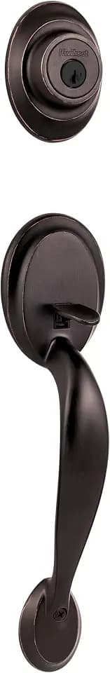 Kwikset Dakota Front Door Lock Handle and Deadbolt Set, Entry Handleset Exterior Only, Venetian Bronze, Pick Resistant SmartKey Rekey Deadbolt Security, Interior Sold Separately