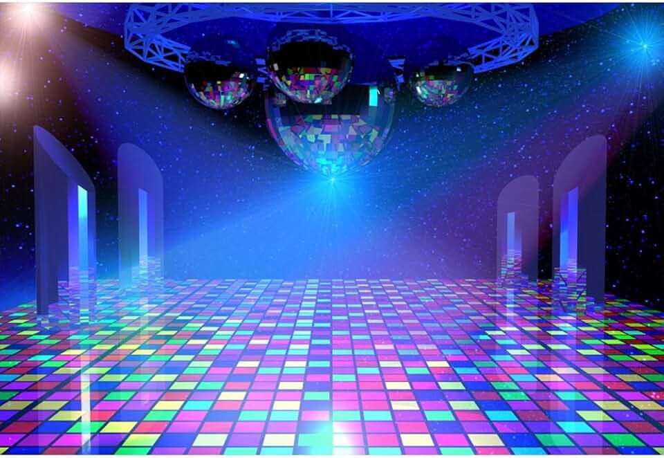 Xiaoterna 2,5x1,8m Bühne Spotlight Fotografie Hintergrund Diskotheken Buntes Hintergrundbild Discokugel Bühne Fotografie Hintergrund Kindergeburtstag Party Dekoration Foto Requisiten