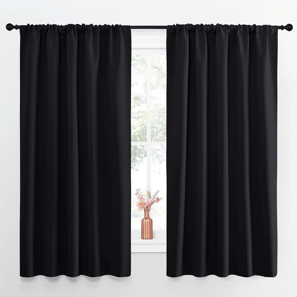 NICETOWN Black Blackout Curtains for Bedroom 52" Wide x 63" Long 2 Panels