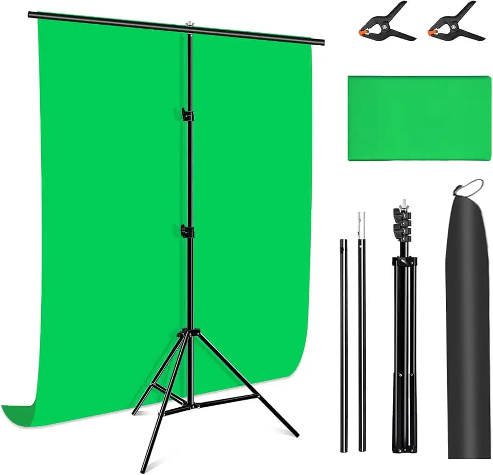 Green Screen Backdrop Kit with Stand, PULUZ 3.2x6.5ft Portable GreenScreen Background Stand, T-Shape Green Screen Stand kit with Clamp Carrying Bag for Streaming Video and Photography Shoots
