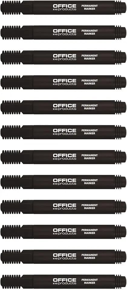 OFFICER PRODUCTS Permanentmarker Basic/Schwarz / 12 Stück/Rundspitze 1-3 mm/Permanent Marker/Beschriftung von Karton Gummi Metall Glas/Wasserfest