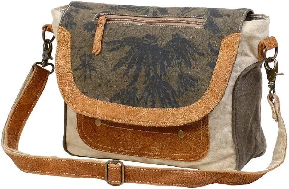 Myra Bag Over Shoulder Purse - Canvas Crossbody Bag with Genuine Leather Detailing, Fabric Satchel for Everyday Use, Travel