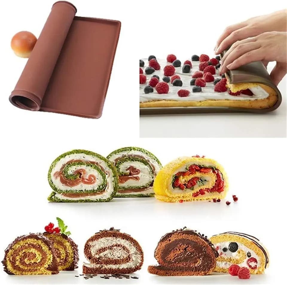 Nonstick Backen Backwaren Werkzeuge Silikon Backblech Küchenwerkzeuge Silikonform Schweizer Rollmatte,Biskuitrollenmatte, Rollmatte aus Silikon, Backblech für Kuche