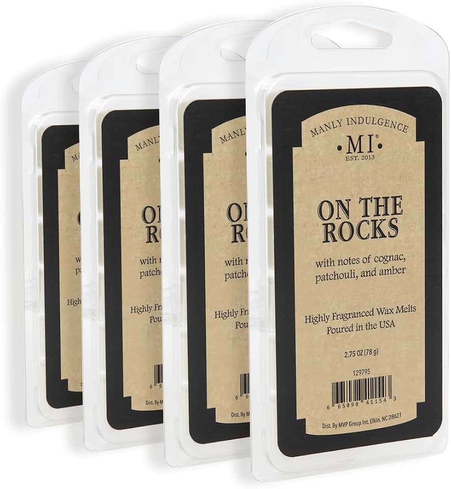 Manly Indulgence On The Rocks Scented Wax Melts, Wax Melt Warmer Cubes, Long Lasting Scented Wax Warmer Cubes, 4 Pack, 6 Cubes Each - Made in The USA