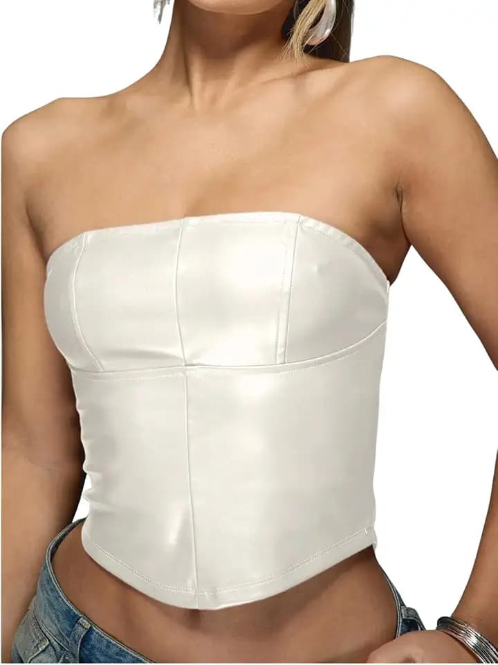 Verdusa Women's Leather Tube Top Backless Corset Crop Tops Going Out Outfit