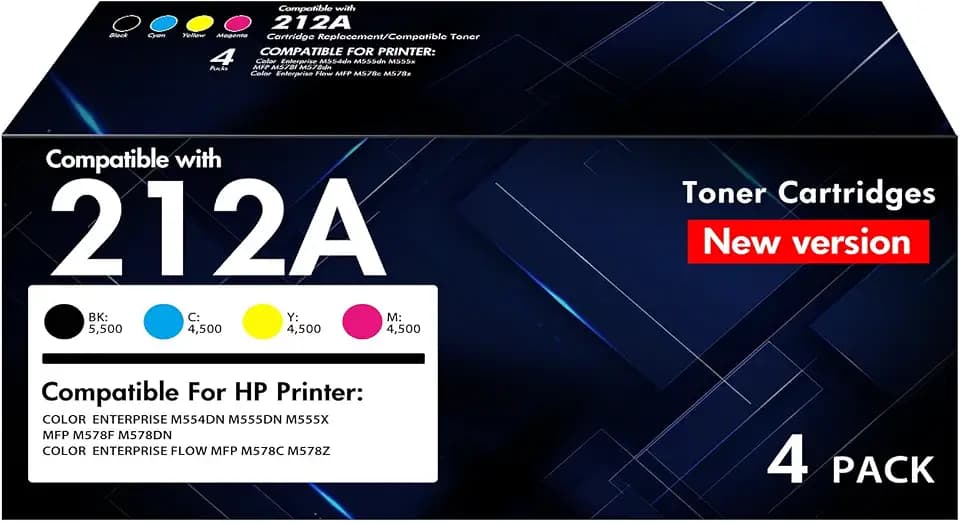 212A 212X Toner Cartridges 4 Pack for HP 212A 212 212X W2120A M554 M555