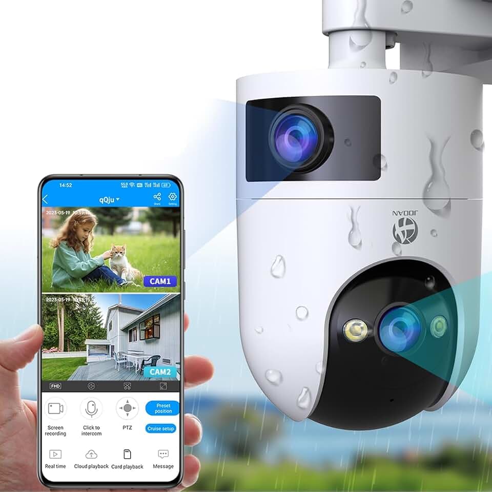 JOOAN 5G 2.4G Dual WiFi Security Camera Outdoor 2K Dual Lens Home Surveillance IP Cam 360° PTZ 2 Way Audio IP66 Waterproof Motion Detection Alert Color Night Cloud/Card Record