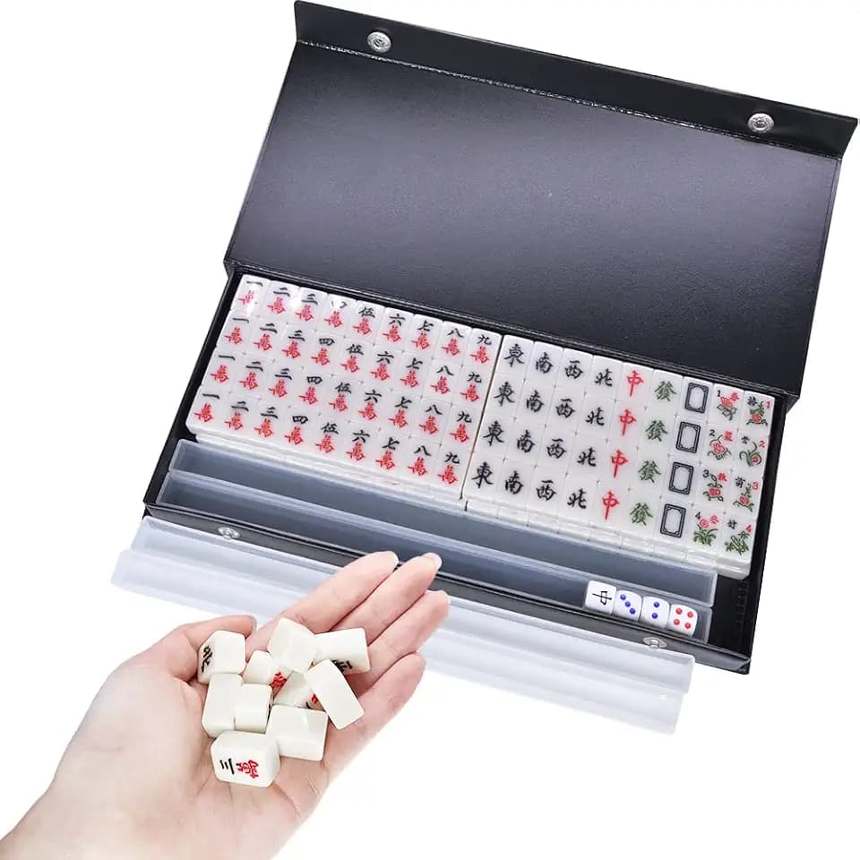 drizzle White Travel Mini Mahjong Set 20mm with Instructions - Portable 146 Tiles - for Beginners with 4PCS Racks 2 Pounds - Chinese Mah-Jong Game 麻将