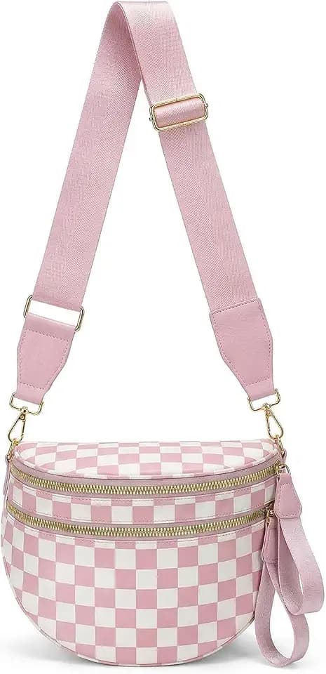 Checkered Crossbody Bag Nylon Bum Bags for Women Spacious Handbags Plus Size Sling Bag for Women