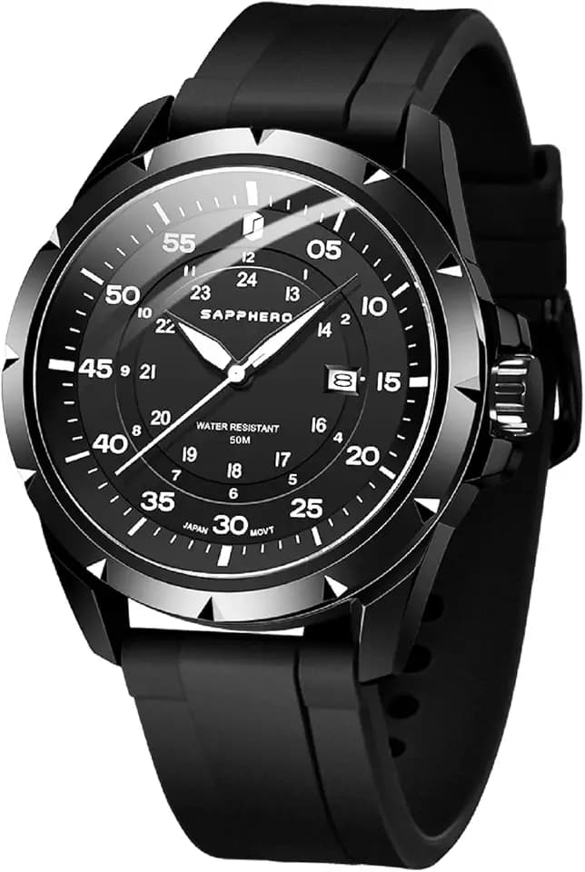 SAPPHERO Mens Watch 50M Waterproof Luminous Quartz Analog Watches with Date Display Casual Stylish Work Business Classic Silicone Strap Men's Wrist Watches Elegant Gifts for Men